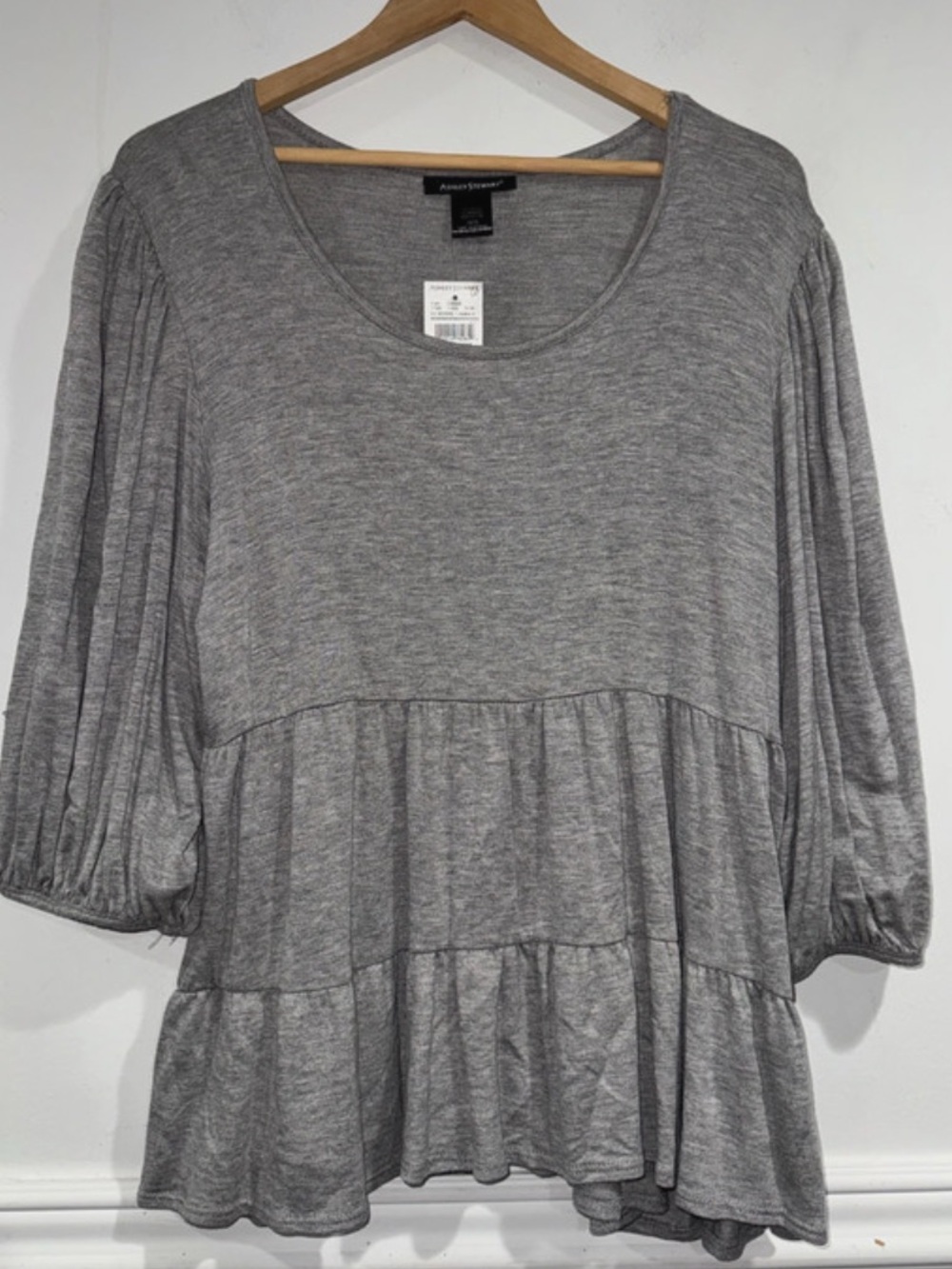 Ashley Stewart Heather Gray Tiered Scoop Neck Tunic new